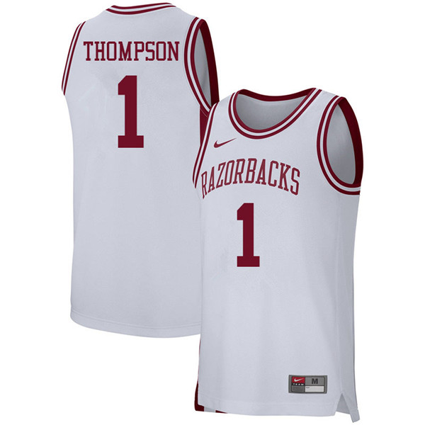 Men #1 Trey Thompson Arkansas Razorbacks College Basketball 39:39Jerseys Sale-White - Click Image to Close